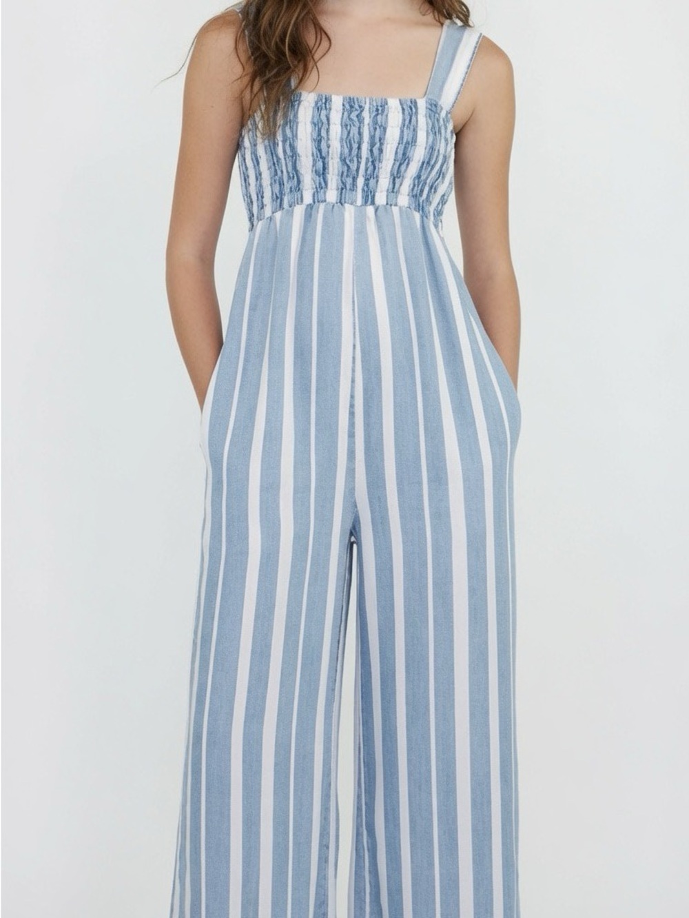 Tractr 12 Striped Blue & White Wide-Leg Jumpsuit-NWT